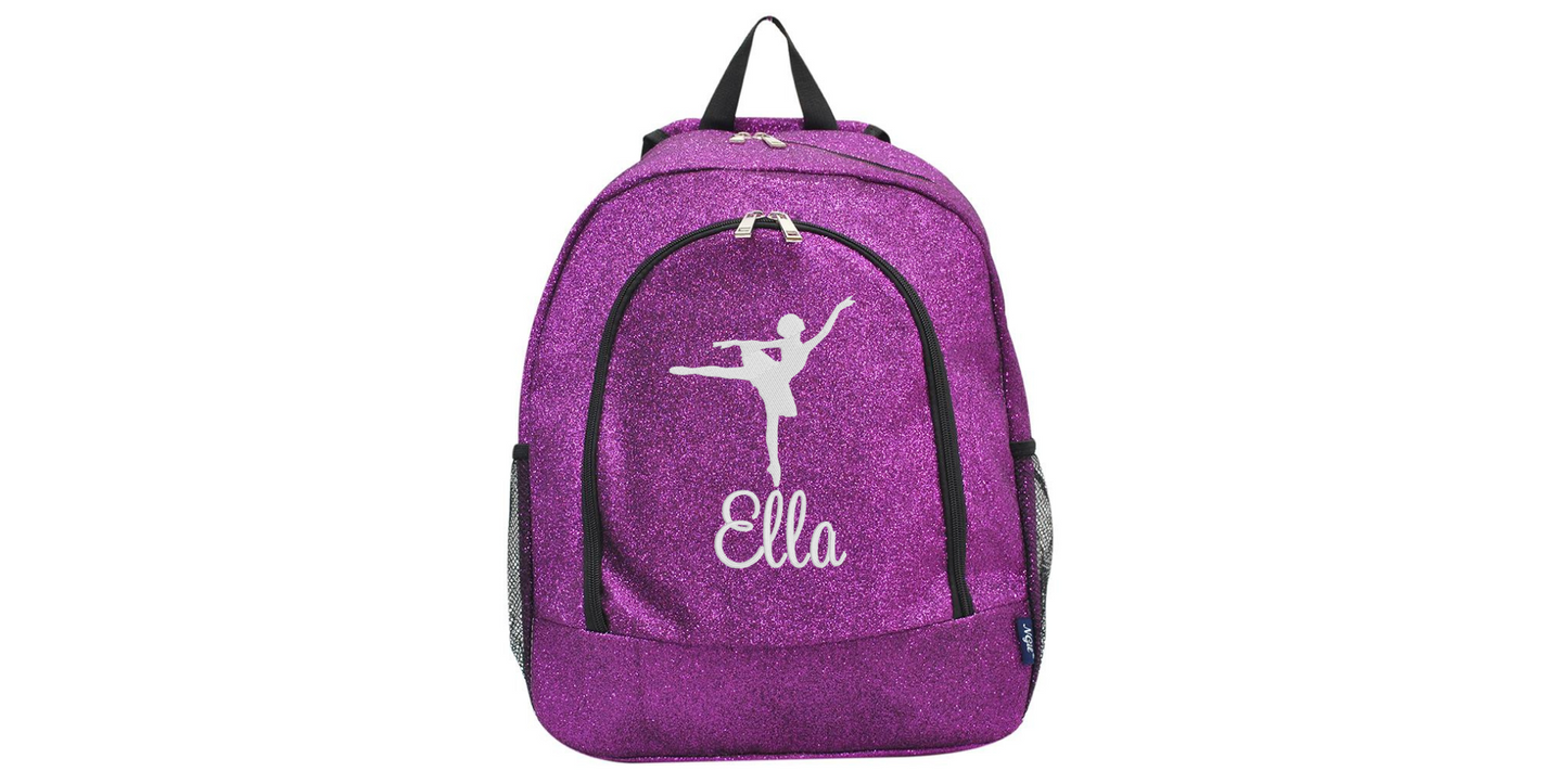 Personalized Silver Glitter Dance Backpack, Stylish Embroidered Design