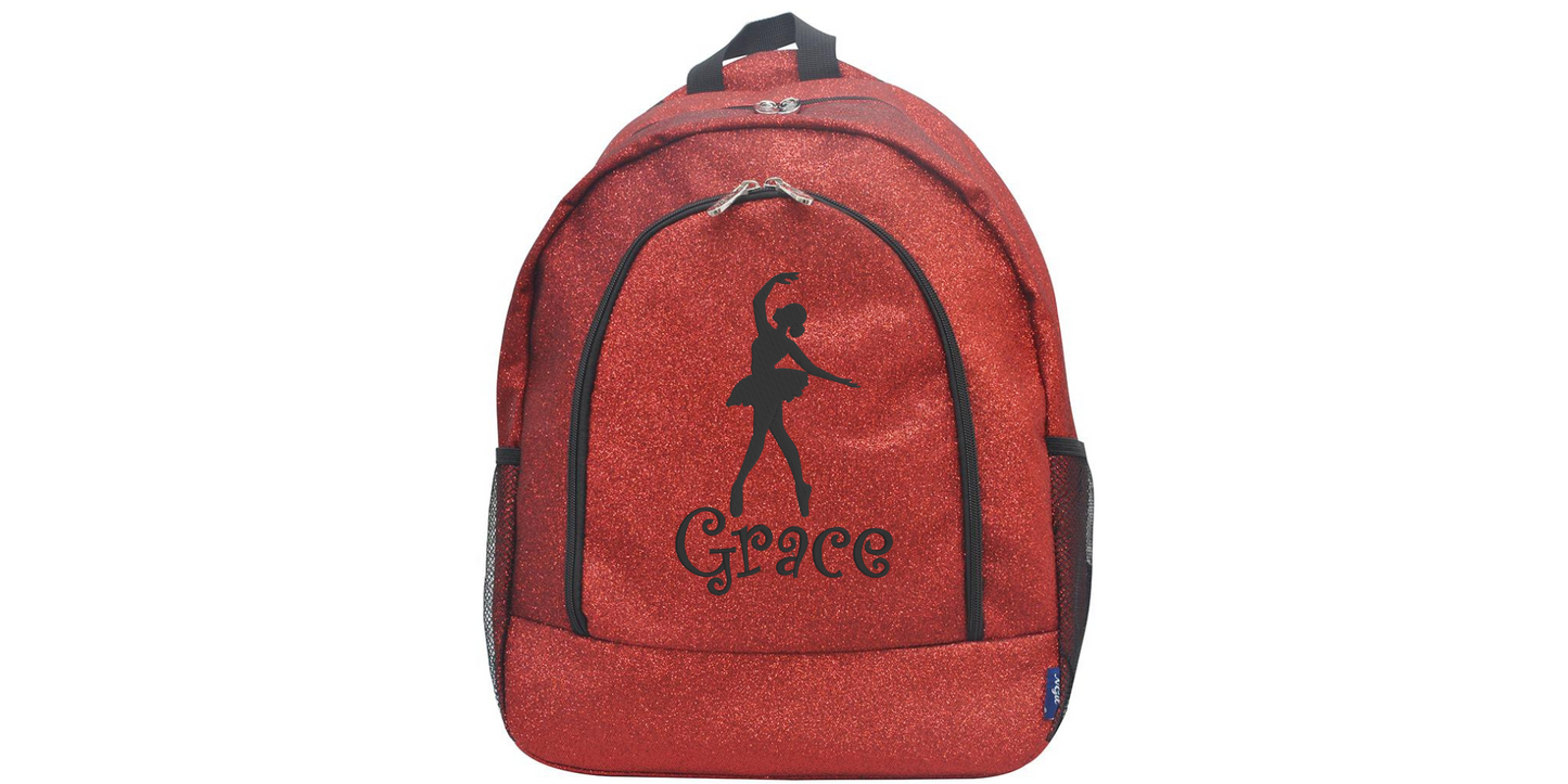 Personalized Embroidered Purple Glitter Backpack for Dancers, Stylish & Customizable