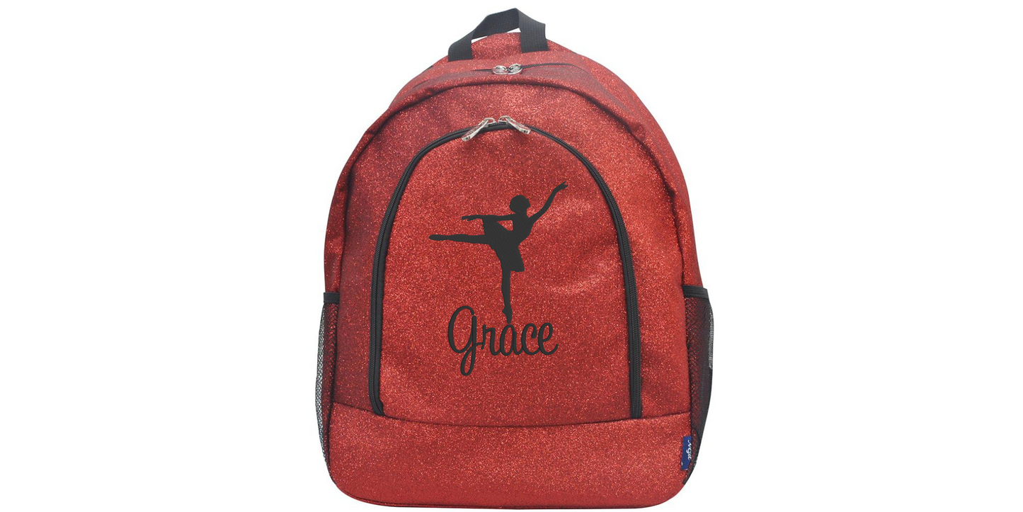 Personalized Silver Glitter Dance Backpack, Stylish Embroidered Design