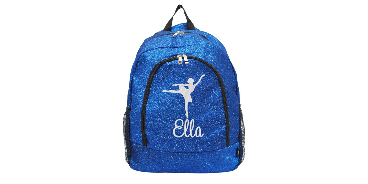 Personalized Silver Glitter Dance Backpack, Stylish Embroidered Design