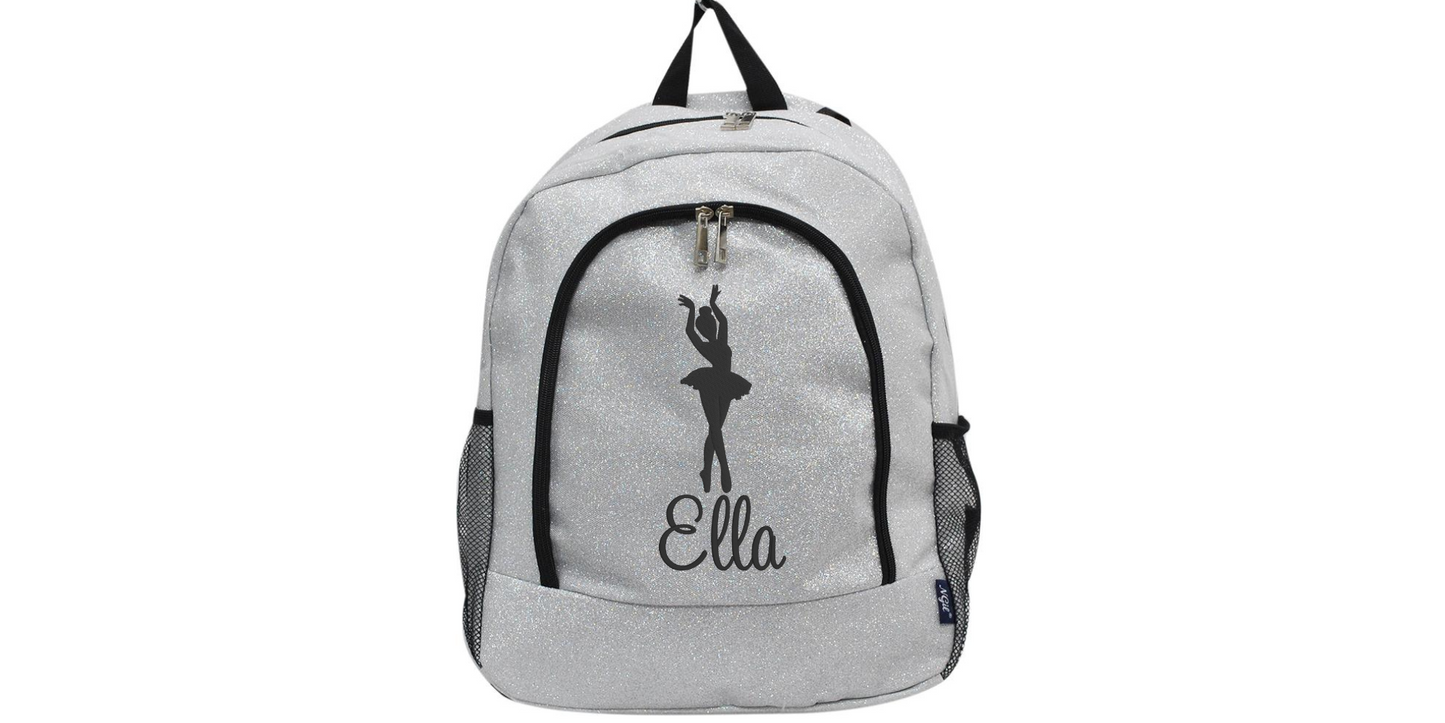 Customizable Embroidered Pink Glitter Backpack for Dancers, Stylish & Trendy