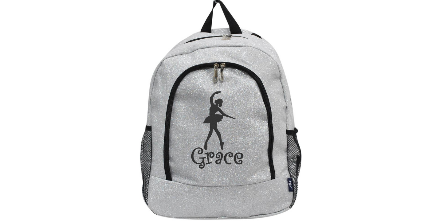Personalized Embroidered Purple Glitter Backpack for Dancers, Stylish & Customizable