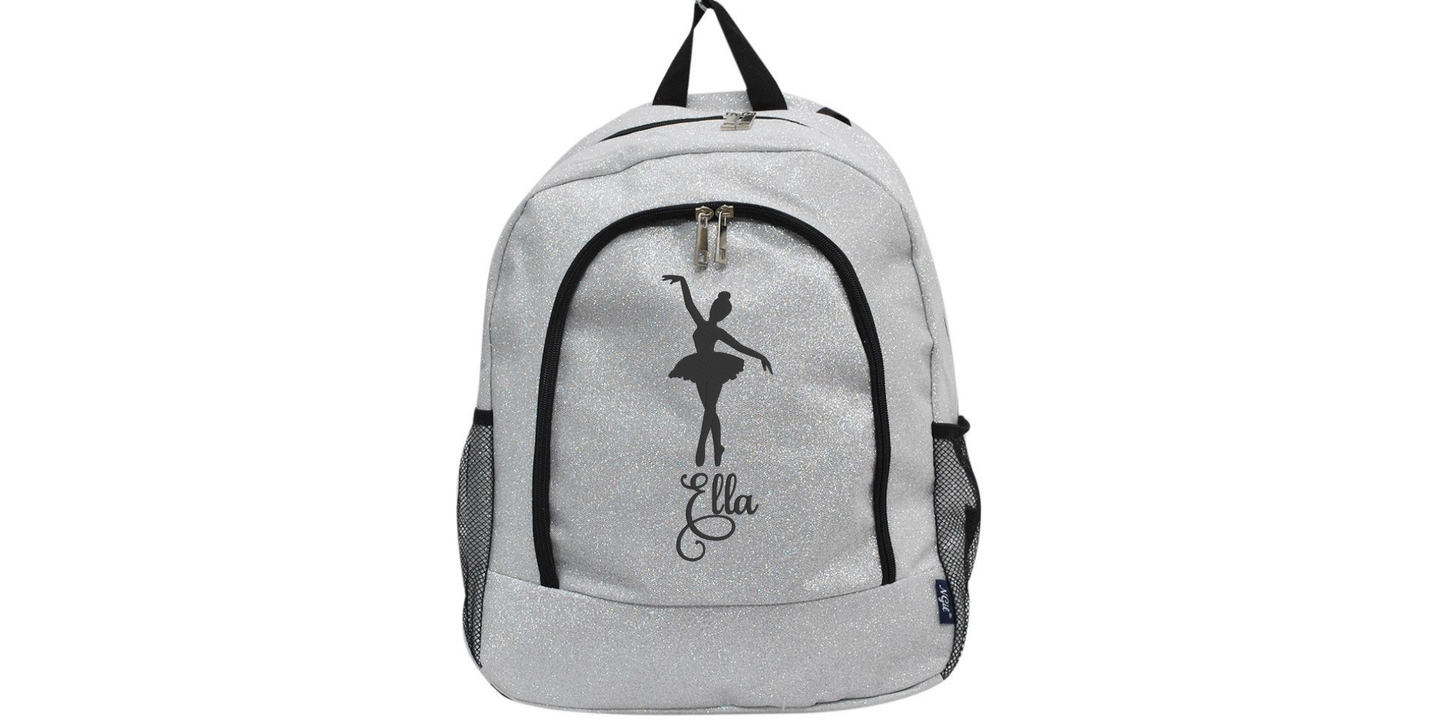 Customizable Embroidered Purple Glitter Backpack for Dancers, Stylish and Unique