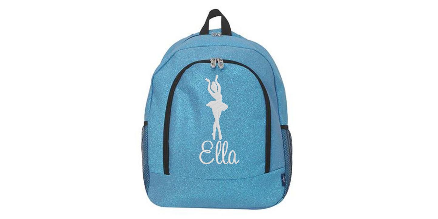Customizable Embroidered Pink Glitter Backpack for Dancers, Stylish & Trendy