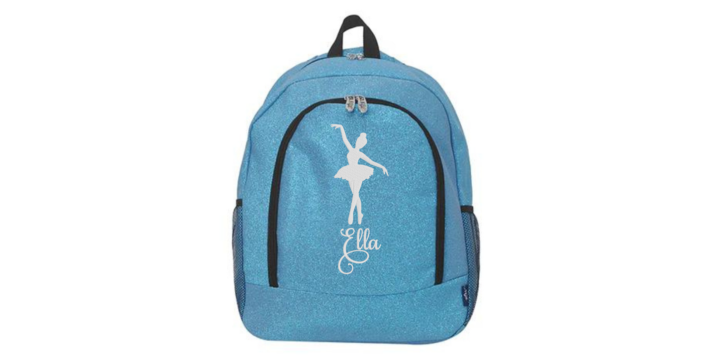 Customizable Embroidered Purple Glitter Backpack for Dancers, Stylish and Unique