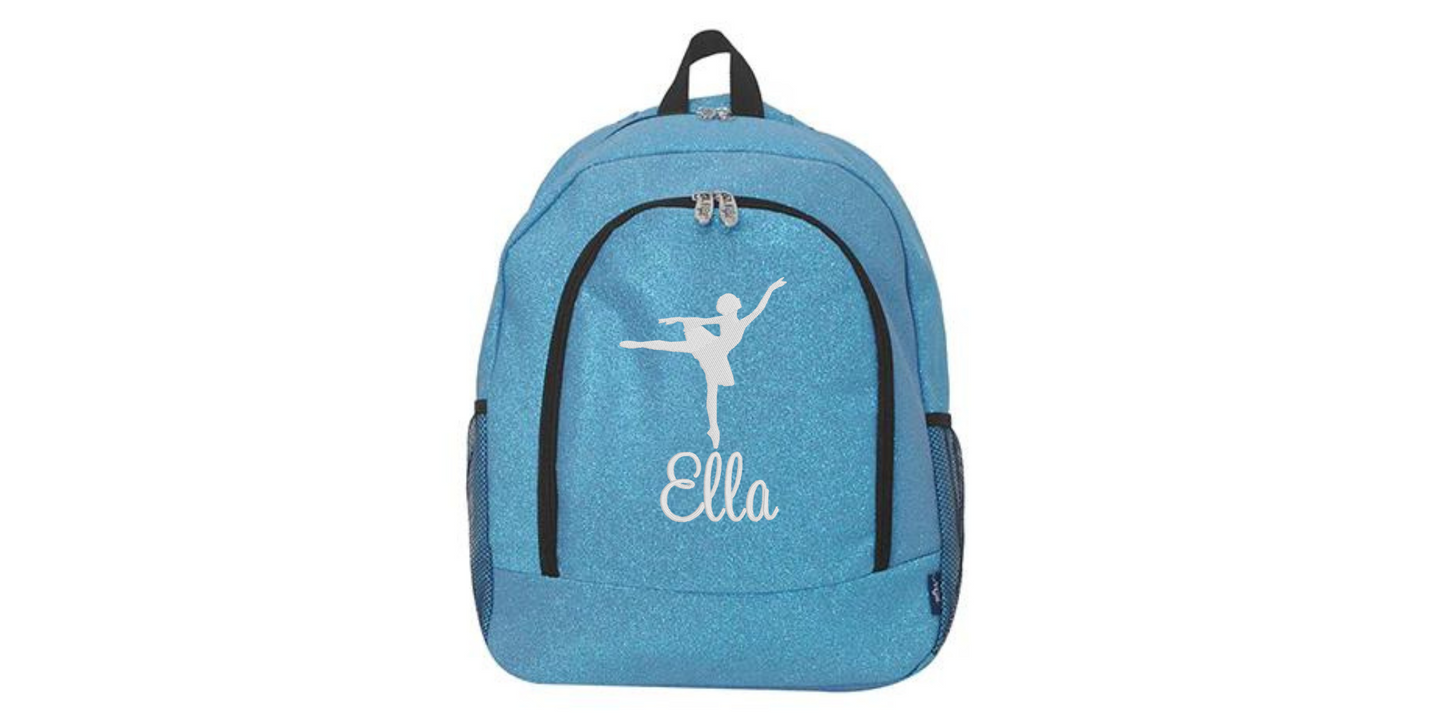 Personalized Silver Glitter Dance Backpack, Stylish Embroidered Design