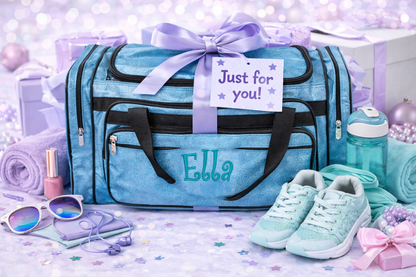 Personalized Turquoise Glitter Duffle Bag – Custom Name Travel & Gym Weekender Bag