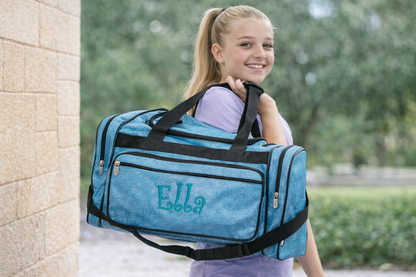 Personalized Turquoise Glitter Duffle Bag – Custom Name Travel & Gym Weekender Bag