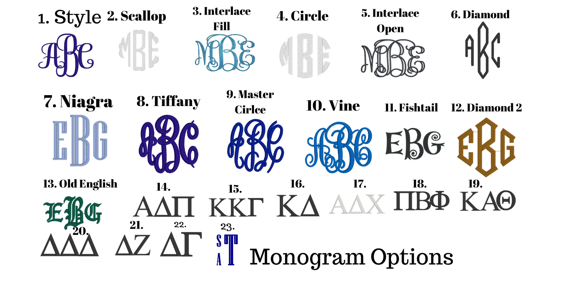 a large set of monogram font and numbers
