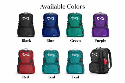 Personalized Teal Glitter Nfinity Cheer Backpack | Custom Cheerleader Competition Bag | Sparkle Athletic School Backpack Gift for Girls
