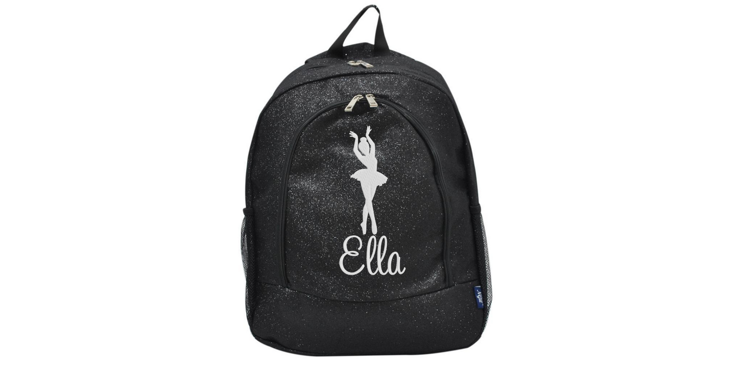 Customizable Embroidered Pink Glitter Backpack for Dancers, Stylish & Trendy