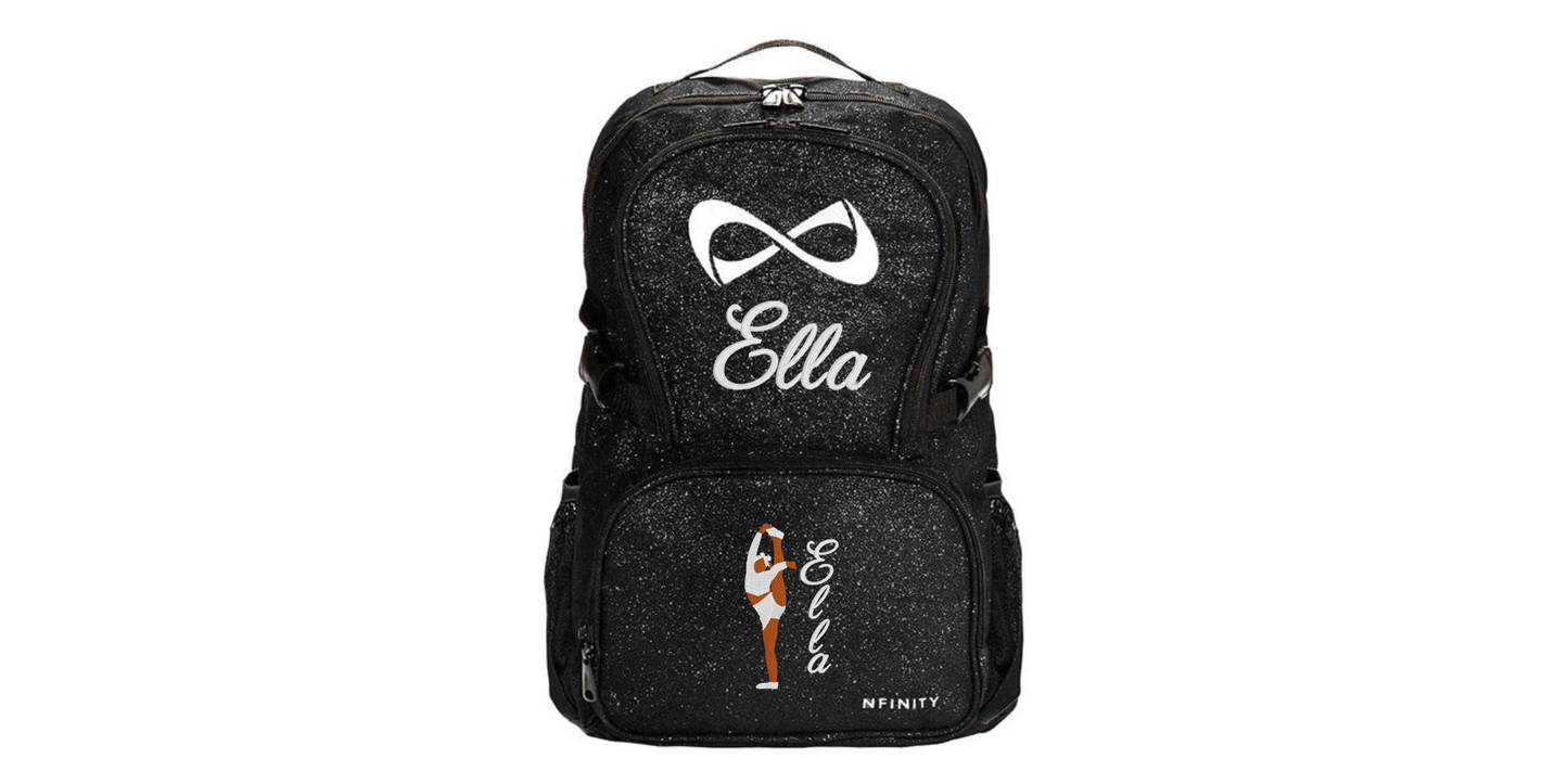 Nfinity Sparkle Glitter Backpack with Embroidered Cheerleading Stunt Design