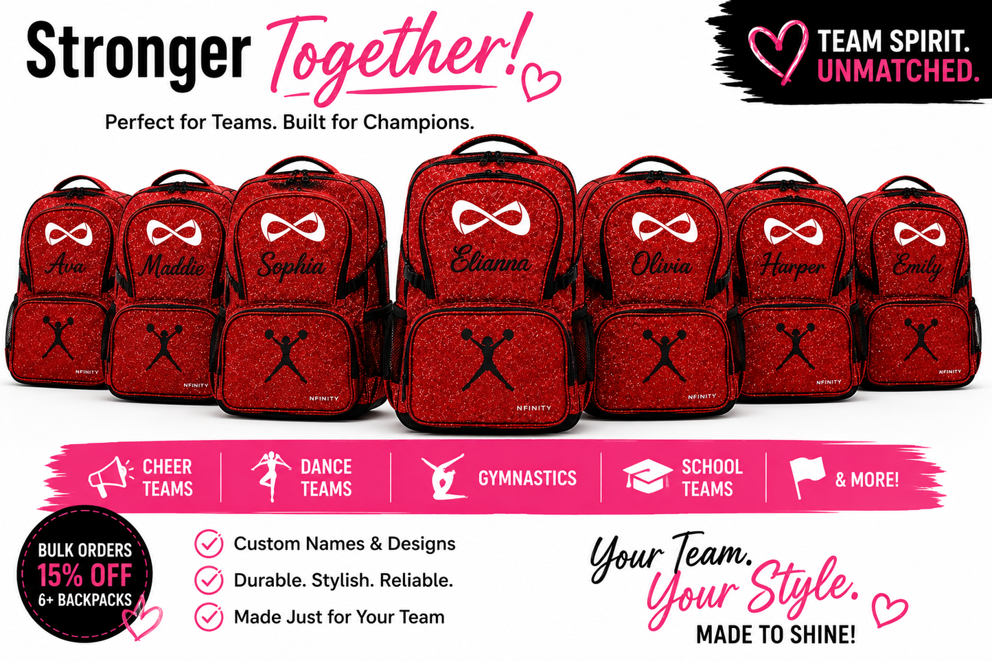 Personalized Red Nfinity Sparkle Backpack | Custom Embroidered Cheer, Dance & Gymnastics Competition Bag