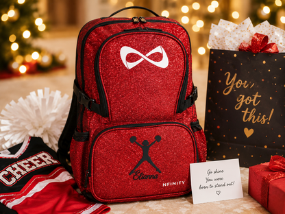 Personalized Red Glitter Cheer Backpack | Custom Nfinity Sparkle Backpack for Cheerleaders
