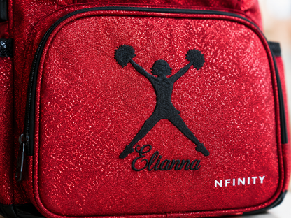 Personalized Red Glitter Cheer Backpack | Custom Nfinity Sparkle Backpack for Cheerleaders