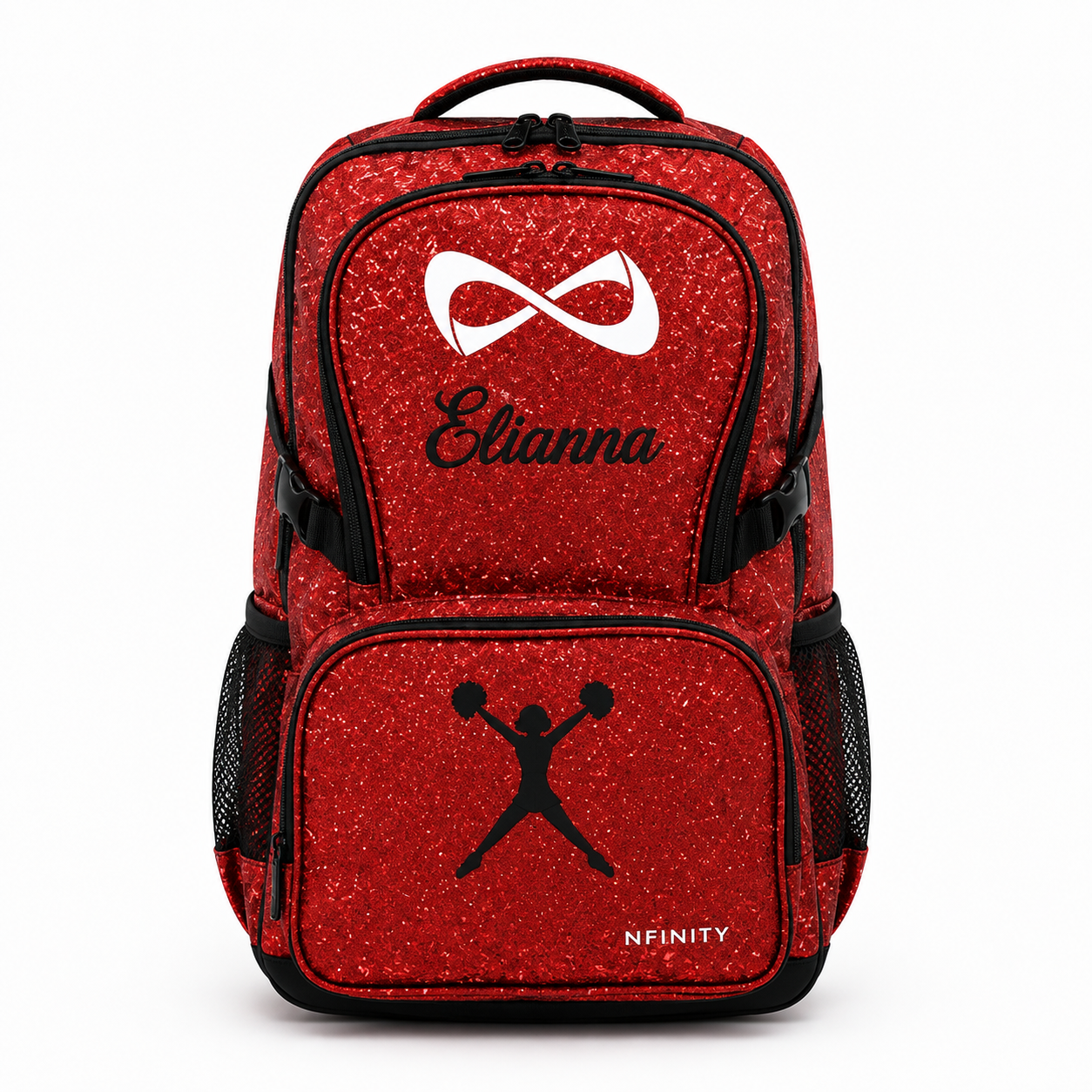Personalized Red Nfinity Sparkle Backpack | Custom Embroidered Cheer, Dance & Gymnastics Competition Bag
