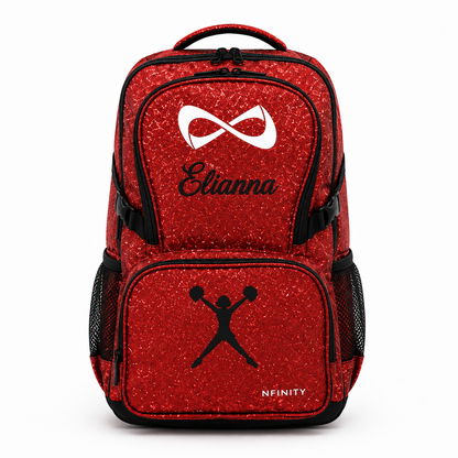 Personalized Red Nfinity Sparkle Backpack | Custom Embroidered Cheer, Dance & Gymnastics Competition Bag