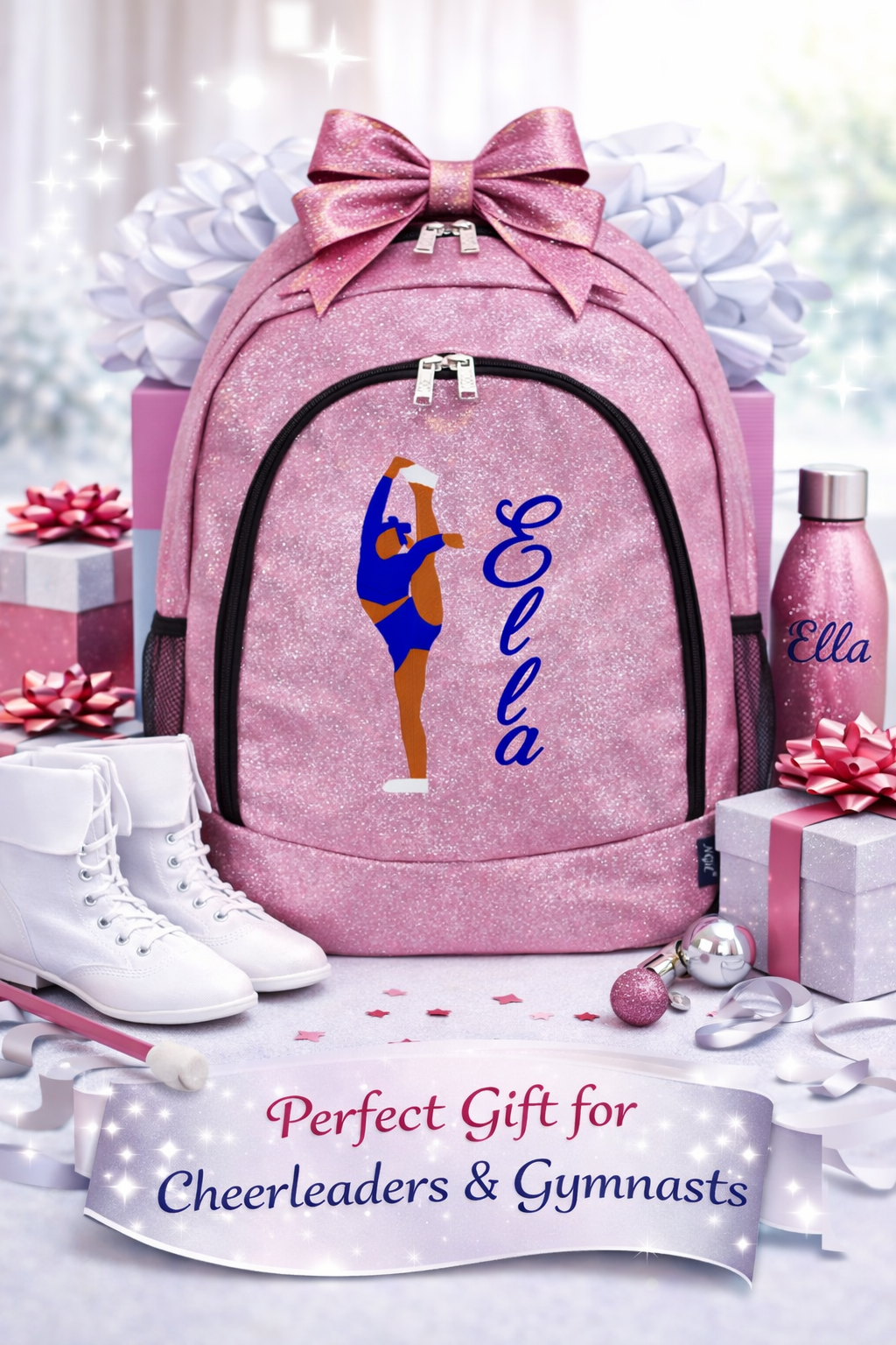 Personalized Cheer Backpack – Pink Glitter Cheerleading Bag for Girls, Custom Gymnastics Backpack, Cheerleader Gift Bag