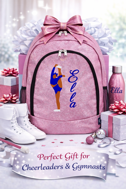 Personalized Cheer Backpack – Pink Glitter Cheerleading Bag for Girls, Custom Gymnastics Backpack, Cheerleader Gift Bag
