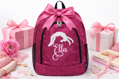 Personalized Cheer Backpack – Hot Pink Glitter Cheerleading Bag with Name (Backbend Design)
