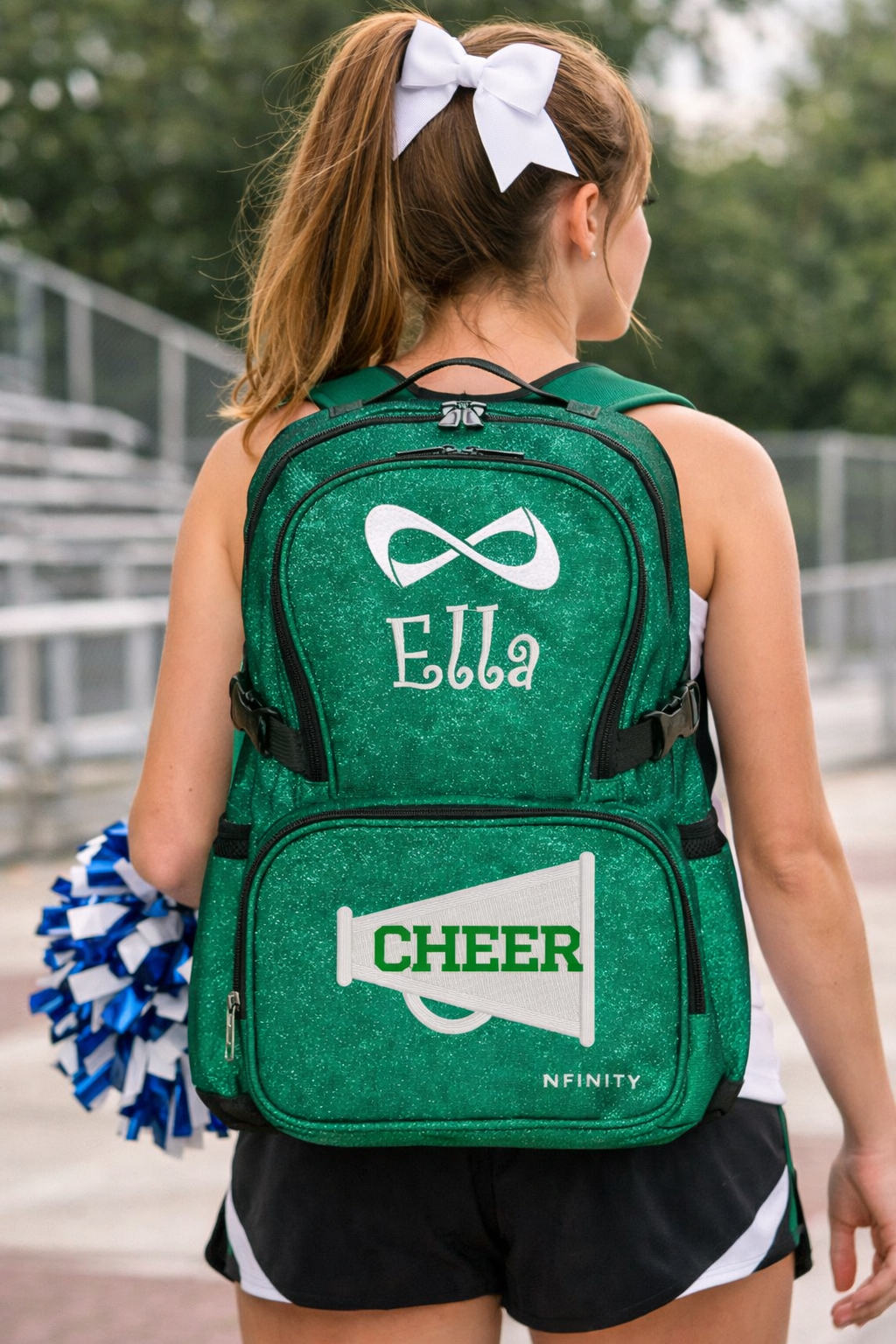 Personalized Green Glitter Cheer Backpack – Custom Name Sparkle Sports Bag – Cheerleader Competition Backpack