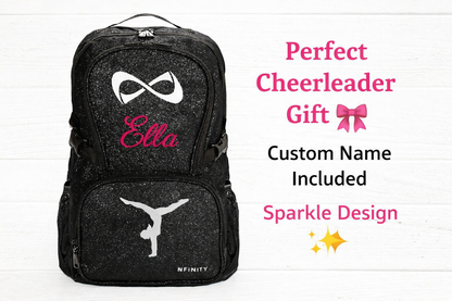 Personalized Nfinity Black Sparkle Cheer Backpack – Custom Name Cheer Bag with Laptop Sleeve