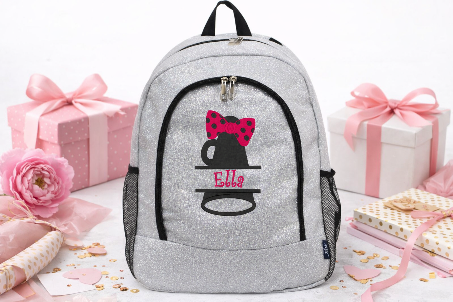 Personalized Cheer Backpack – Custom Glitter Cheerleading Bag with Name (Megaphone Design)