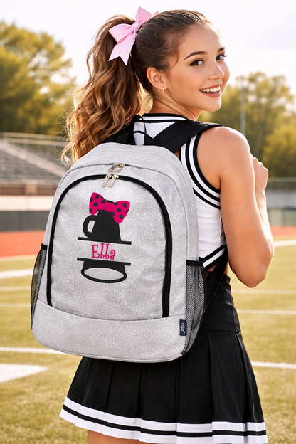 Personalized Cheer Backpack – Custom Glitter Cheerleading Bag with Name (Megaphone Design)