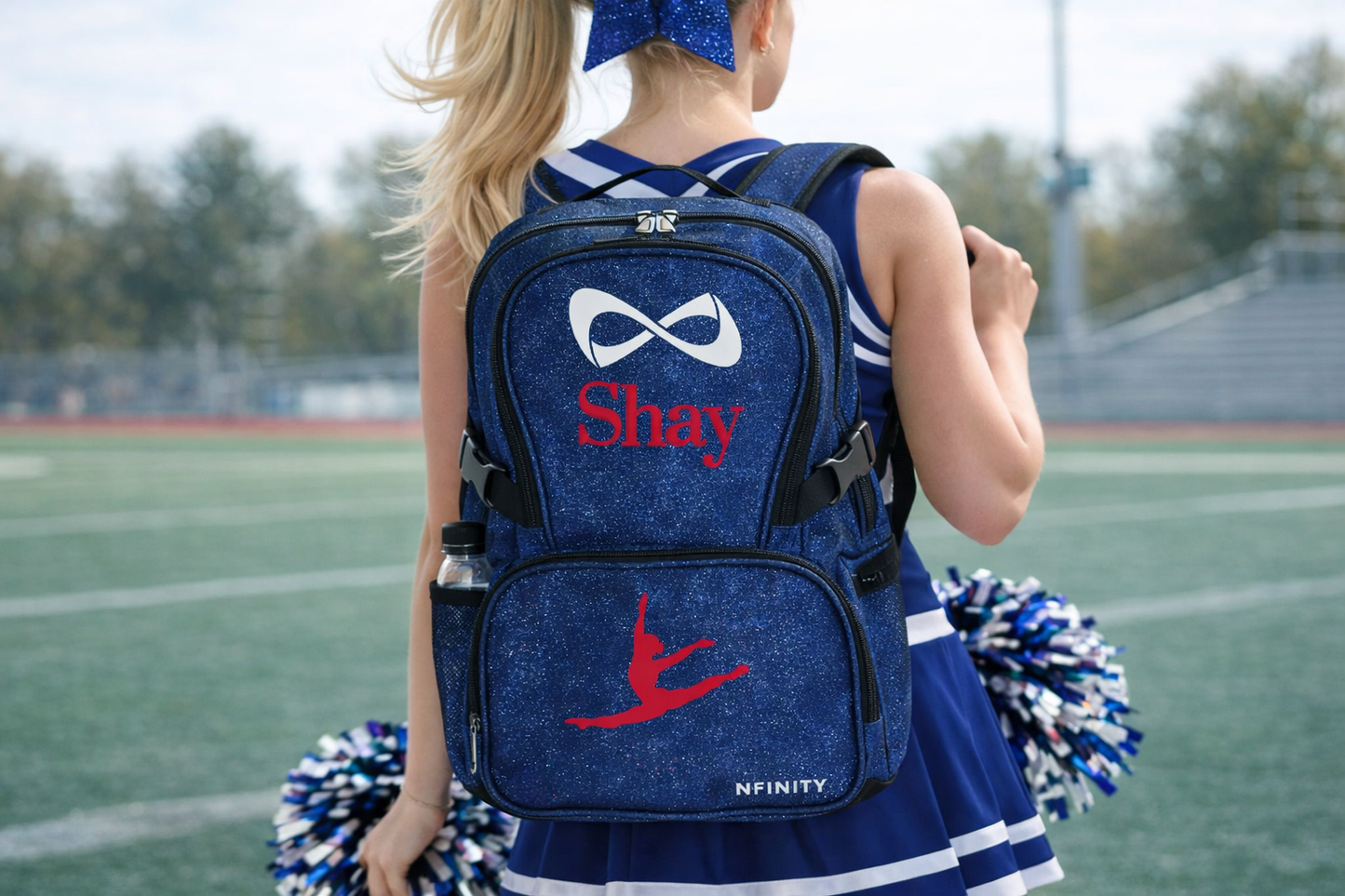 Personalized Nfinity Blue Sparkle Cheer Backpack – Custom Name Cheer Bag for Teams & Competitions