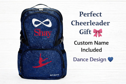 Personalized Nfinity Blue Sparkle Cheer Backpack – Custom Name Cheer Bag for Teams & Competitions