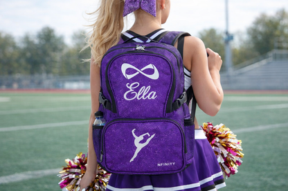 Personalized Nfinity Purple Sparkle Cheer Backpack – Custom Name Cheer Bag for All-Star & School Teams