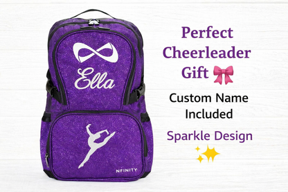 Personalized Nfinity Purple Sparkle Cheer Backpack – Custom Name Cheer Bag for All-Star & School Teams