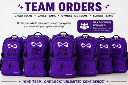 Personalized Purple Nfinity Cheer Backpack | Custom Embroidered Glitter Competition Bag