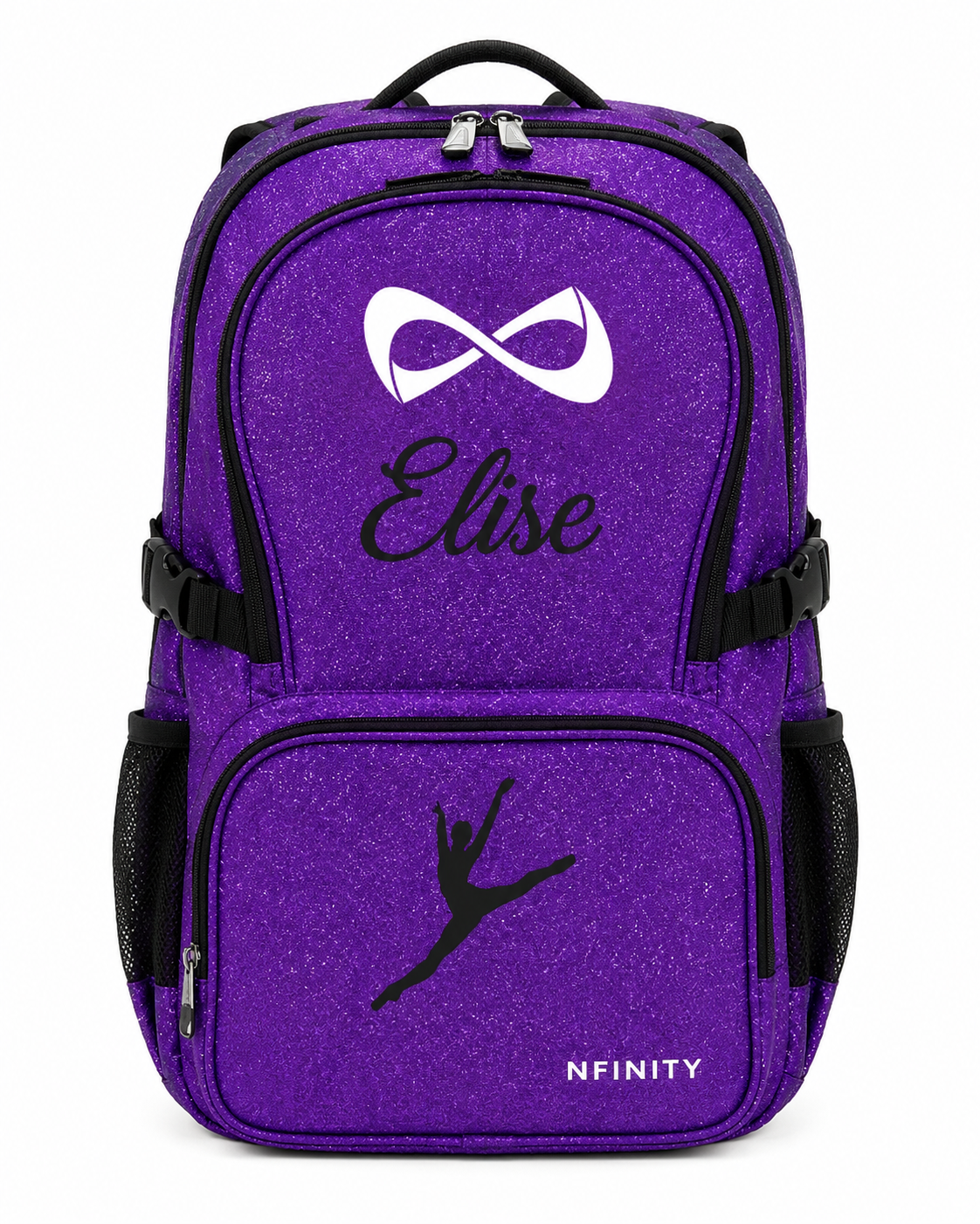 Personalized Purple Nfinity Cheer Backpack | Custom Embroidered Glitter Competition Bag