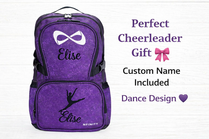 Personalized Nfinity Purple Cheer Backpack – Custom Name Sparkle Bag with Double Name Design