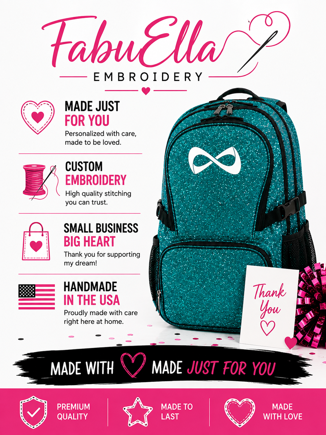 Personalized Nfinity Teal Cheer Backpack – Custom Name Sparkle Cheer Bag with Classic Design (Copy)