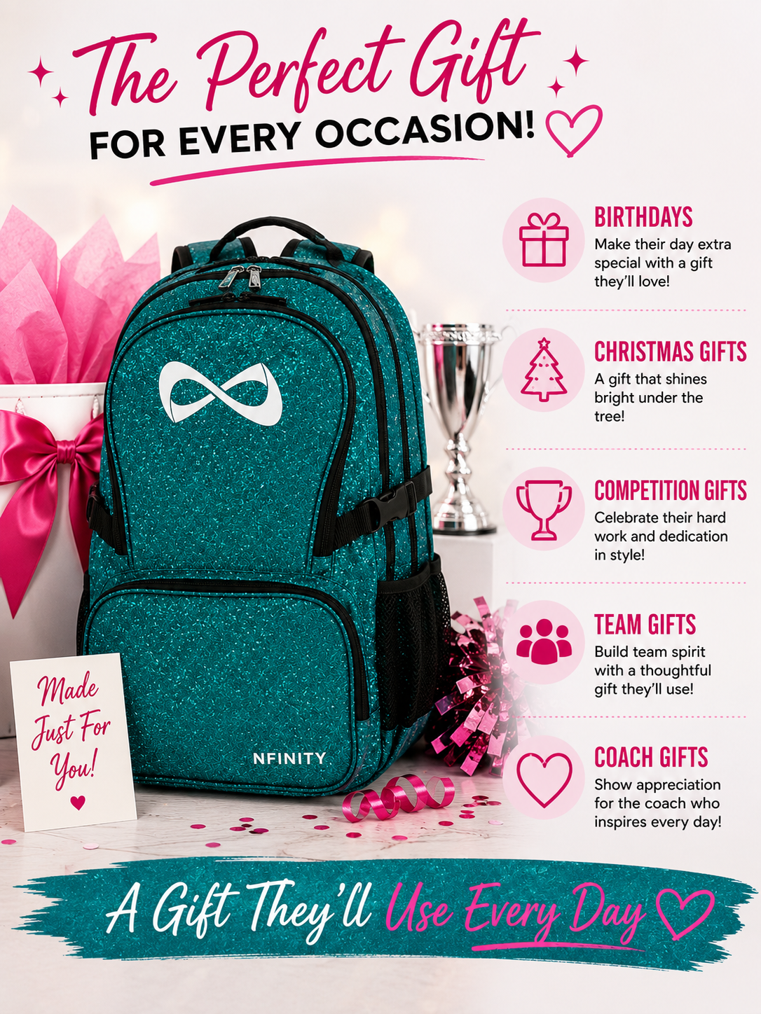 Personalized Nfinity Teal Cheer Backpack – Custom Name Sparkle Cheer Bag with Classic Design (Copy)