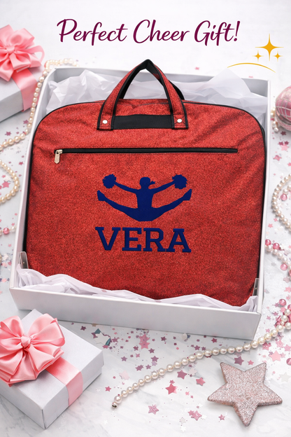 Personalized Red Glitter Cheerleading Garment Bag – Custom Cheer Uniform Travel Bag