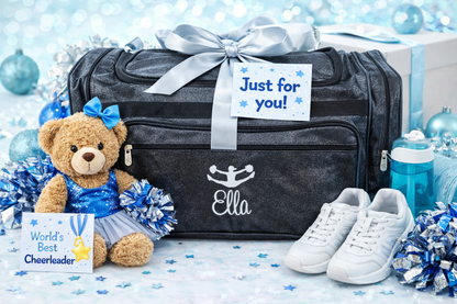 Personalized Black Cheerleading Duffle Bag – Custom Name Glitter Cheer Gear Bag