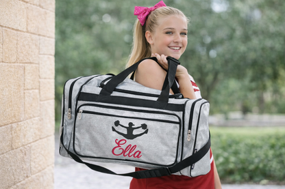 Personalized Silver Cheerleading Duffle Bag – Custom Name Glitter Cheer Gear Bag