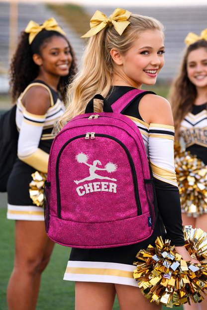 Personalized Cheer Backpack – Hot Pink Glitter Cheerleading Bag with Name (CHEER Design)