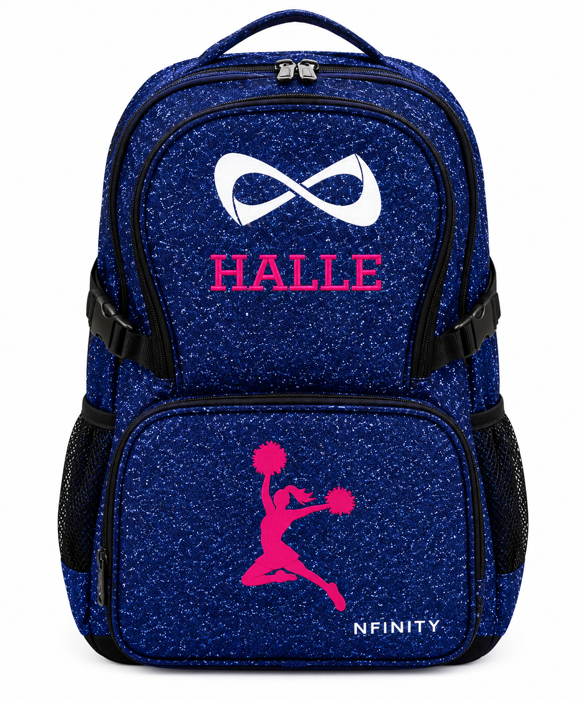 Personalized Royal Blue Nfinity Sparkle Backpack | Custom Embroidered Cheer, Dance & Gymnastics Competition Bag