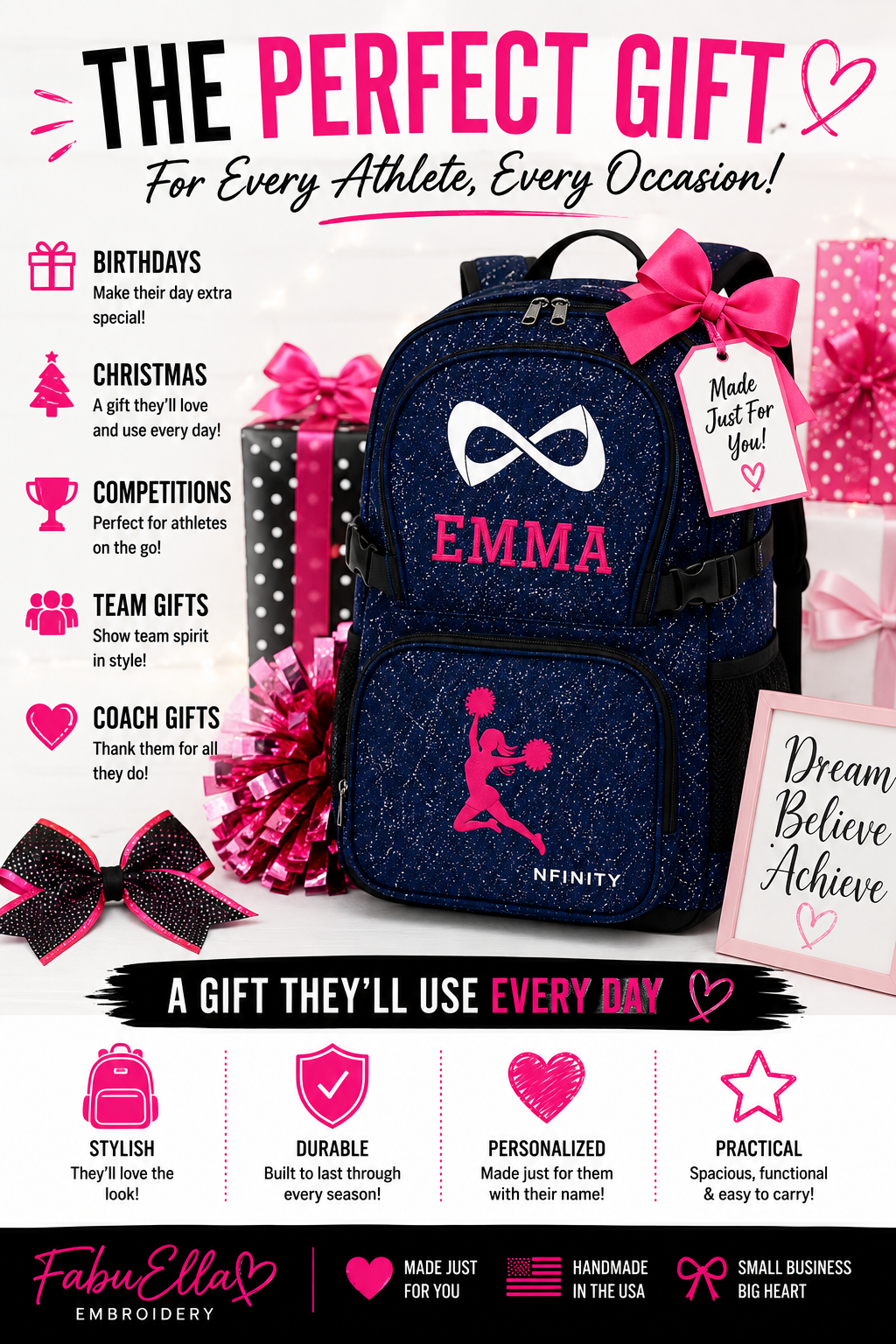 Personalized Royal Blue Nfinity Sparkle Backpack | Custom Embroidered Cheer, Dance & Gymnastics Competition Bag