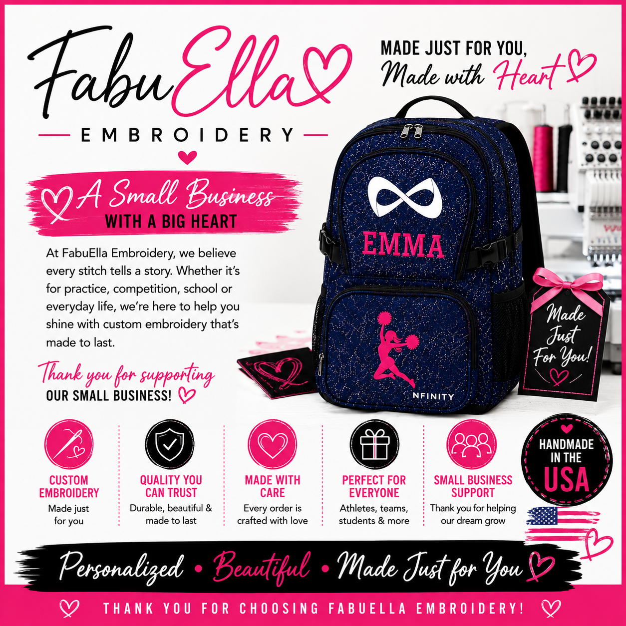 Personalized Royal Blue Nfinity Sparkle Backpack | Custom Embroidered Cheer, Dance & Gymnastics Competition Bag