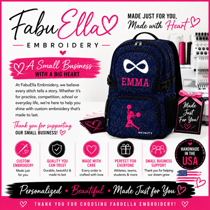 Personalized Royal Blue Nfinity Sparkle Backpack | Custom Embroidered Cheer, Dance & Gymnastics Competition Bag