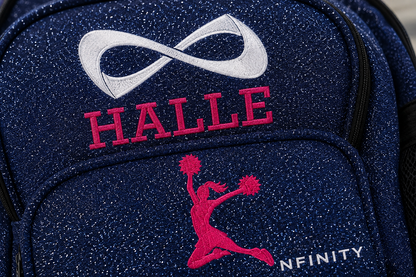 Personalized Royal Blue Nfinity Sparkle Backpack | Custom Embroidered Cheer, Dance & Gymnastics Competition Bag