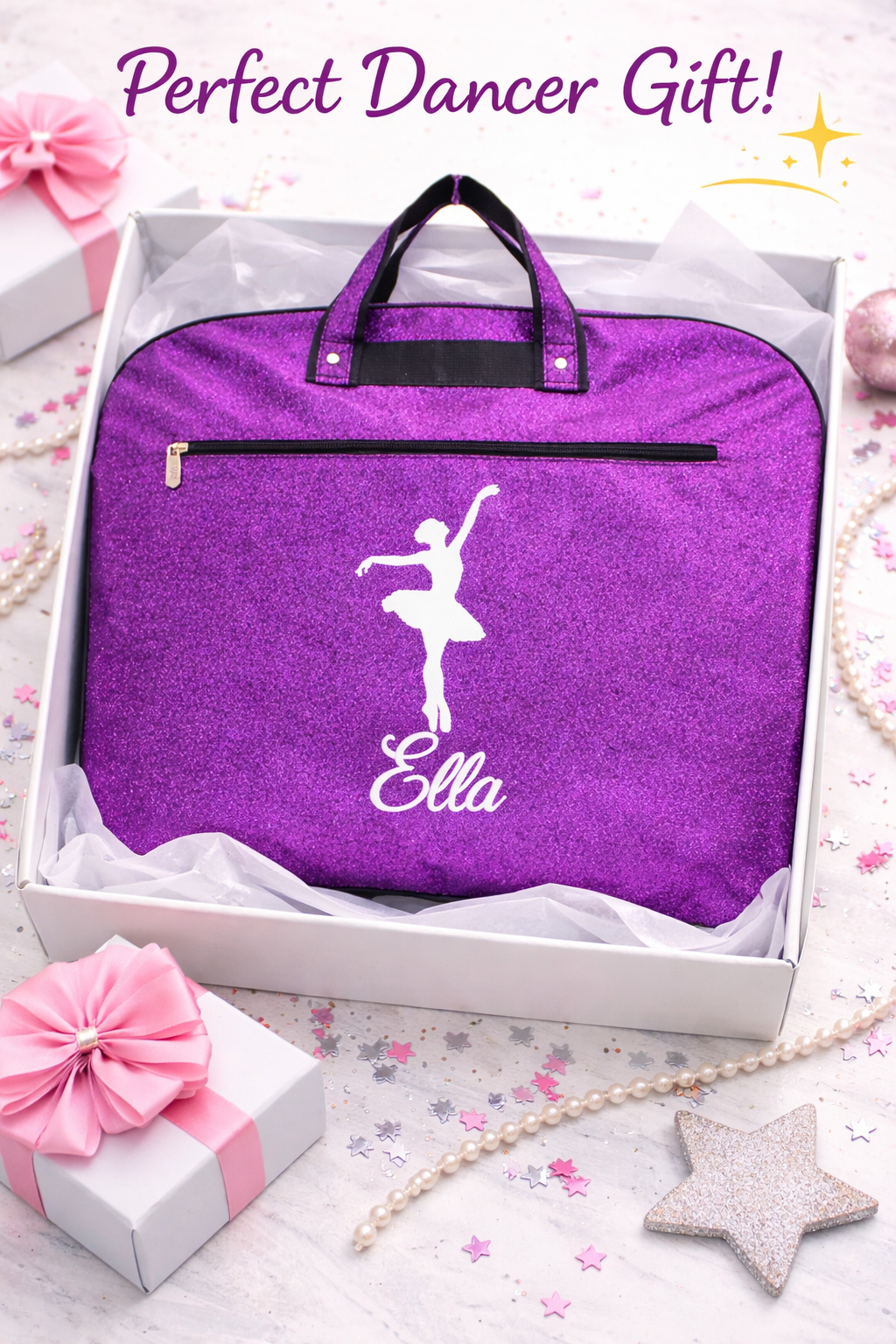 Personalized Glitter Dancer Garment Bag – Custom Ballet Dance Costume Travel Bag
