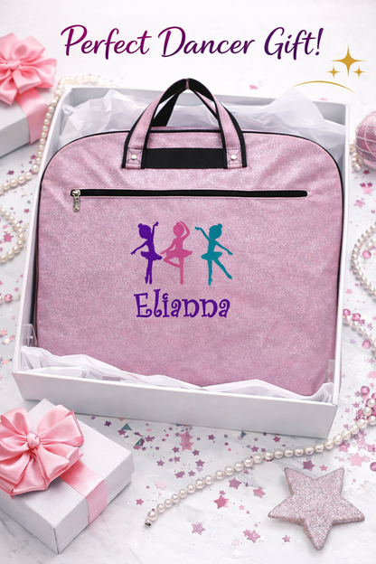 Personalized Pink Glitter Dance Garment Bag – Custom Dancer Costume Travel Bag