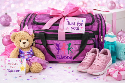Personalized Pink Dance Duffle Bag – Custom Name Ballet & Gymnastics Glitter Gear Bag
