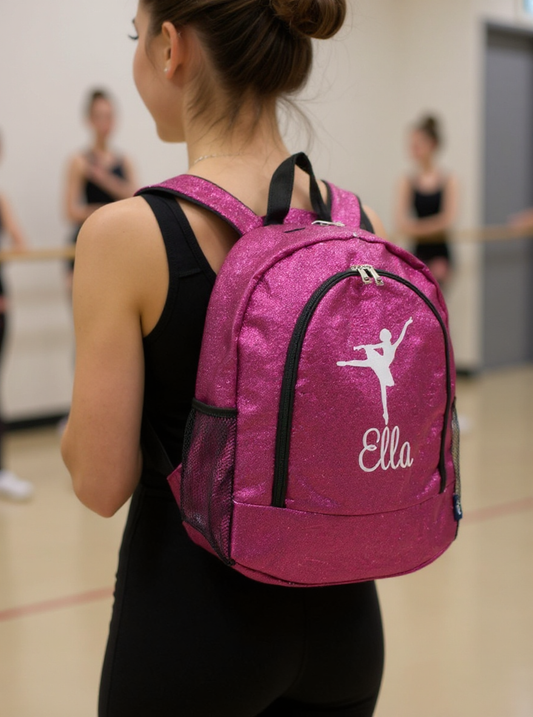 Personalized Glitter Dance Backpack, Stylish Embroidered Design